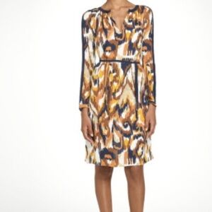 Tory Burch Ikat-Inspired Abstract Print Designer Silk Dress 0